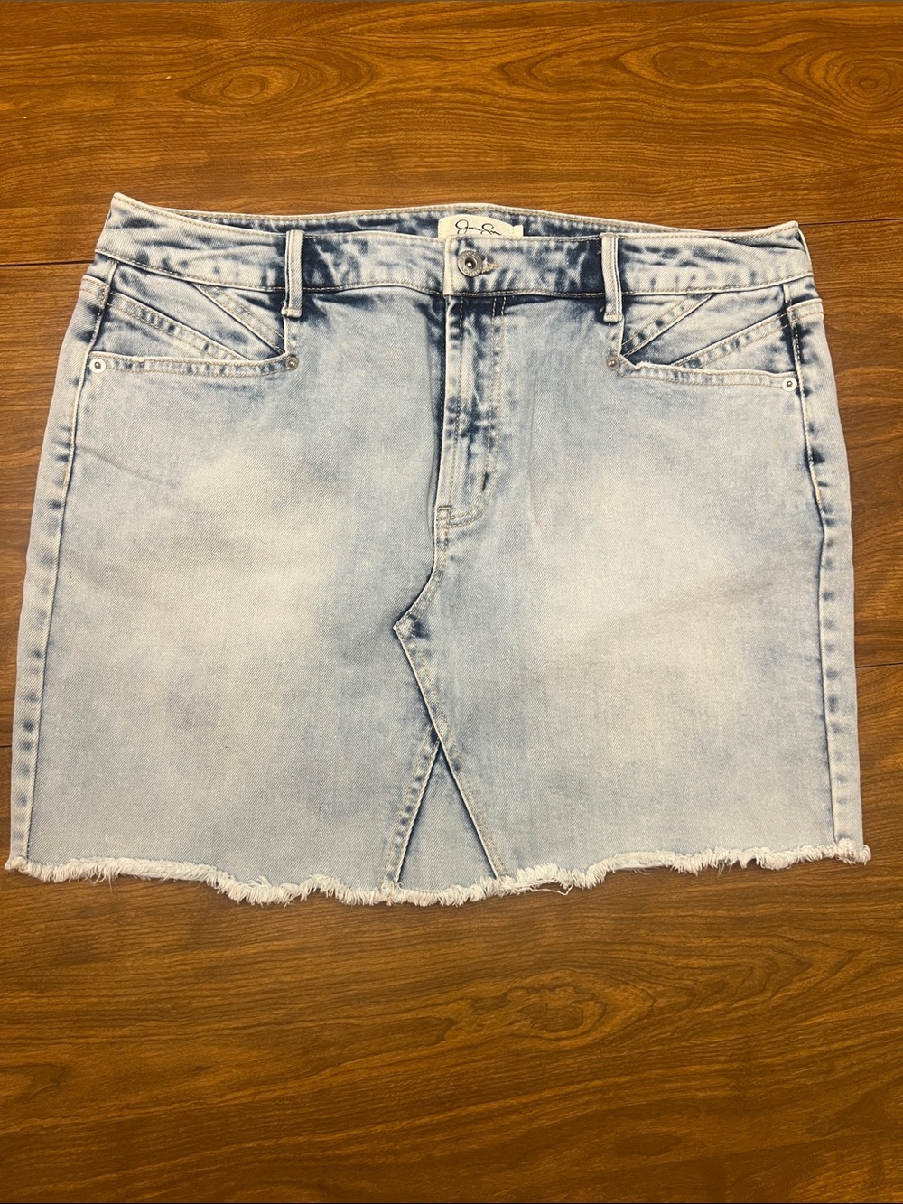 Size 10 12 31”waist Light Wash Distressed Denim Mini Skirt - Women 80s 90s y2k